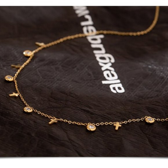 NEW 18K Gold Plated Cross Diamond Drop Necklace - Picture 5 of 5